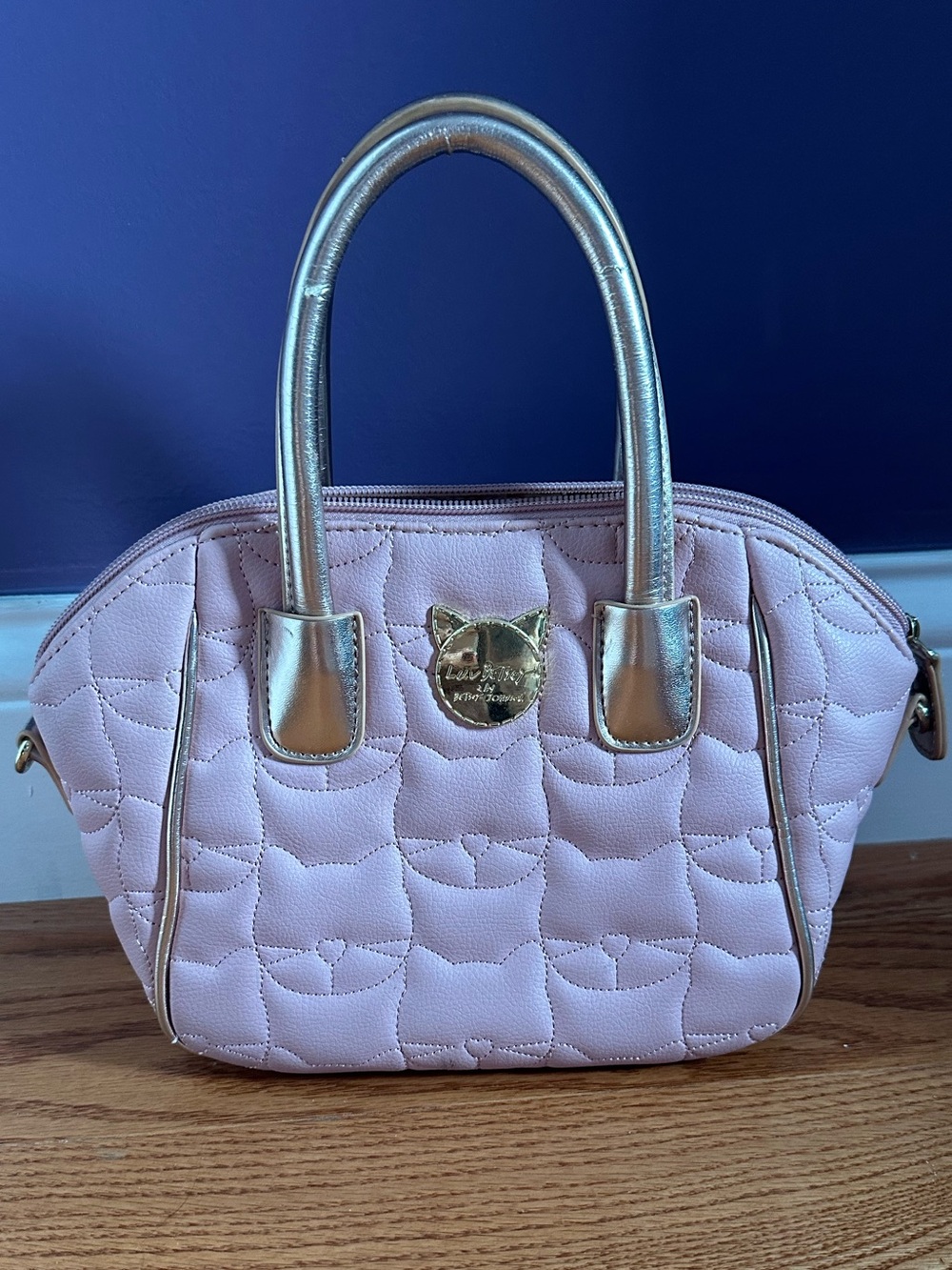 Betsey Johnson Pink Quilted Satchel with Gold Accents